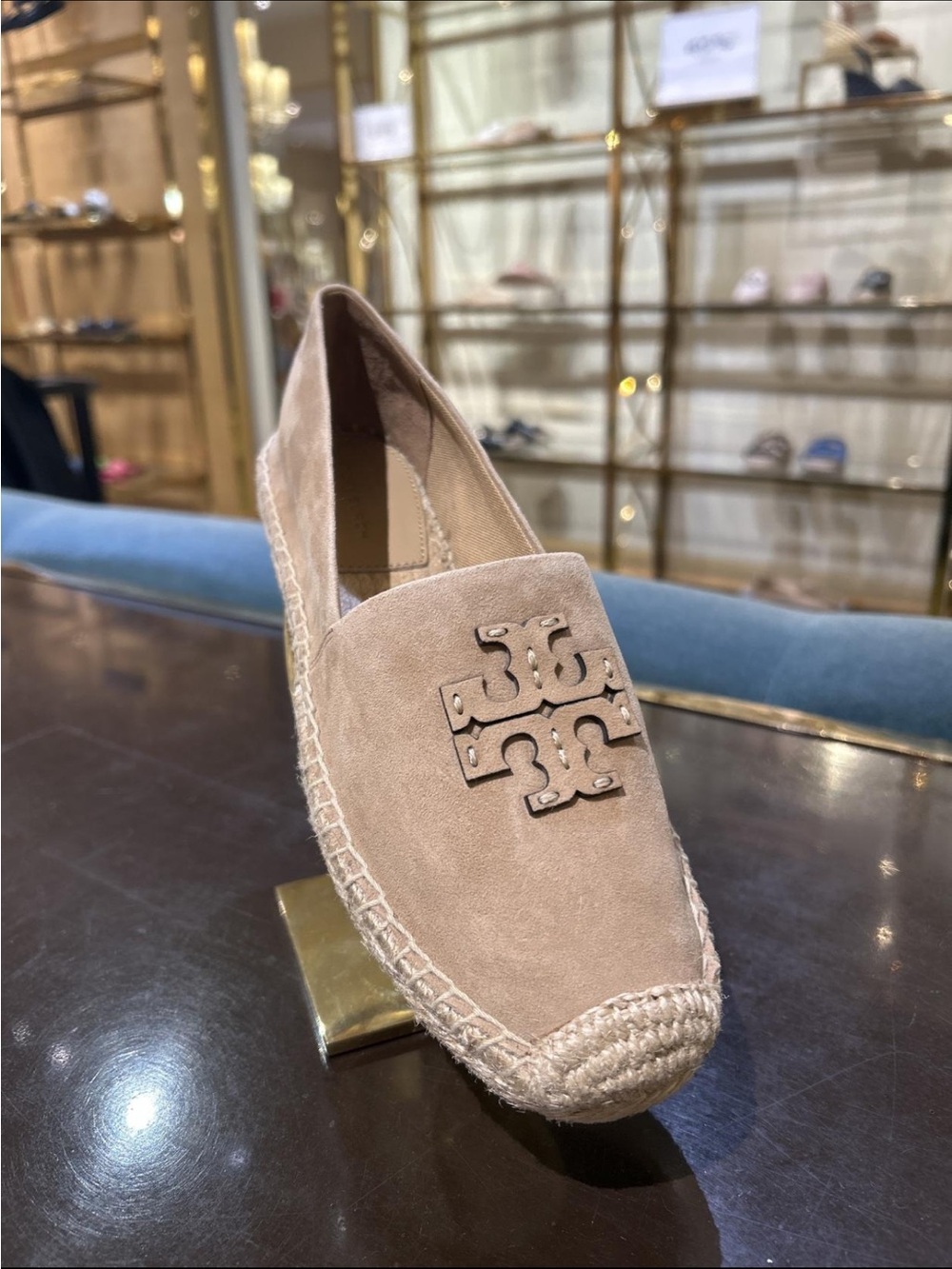 Tory Burch Signature Logo Leather Espadrille Flat Shoes